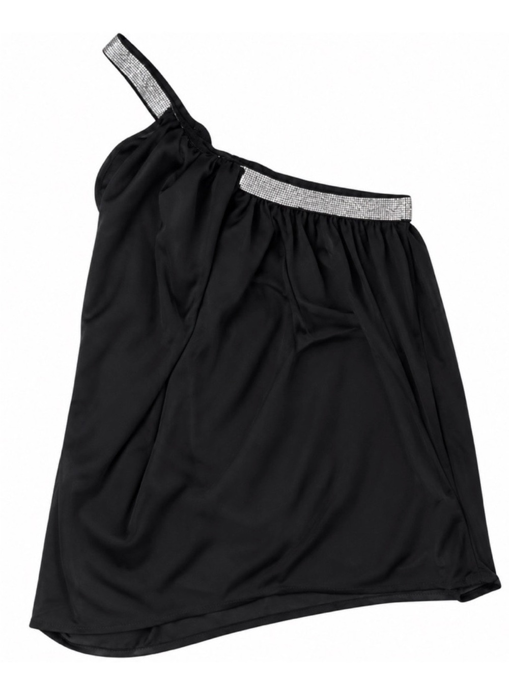SHEIN Black One-Shoulder Tank Top w/Silver Trim